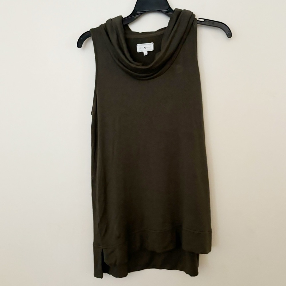 Lou & Grey Top Womens Size Small Sleeveless Cowlneck Olive Green‎